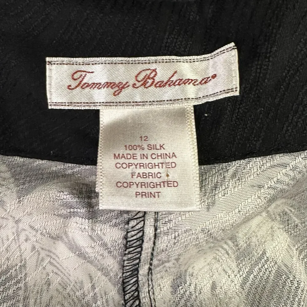 Tommy Bahama Womens size 12 Silk Cropped Wide Leg Hawaiian Cargo Pants Black - Picture 8 of 9